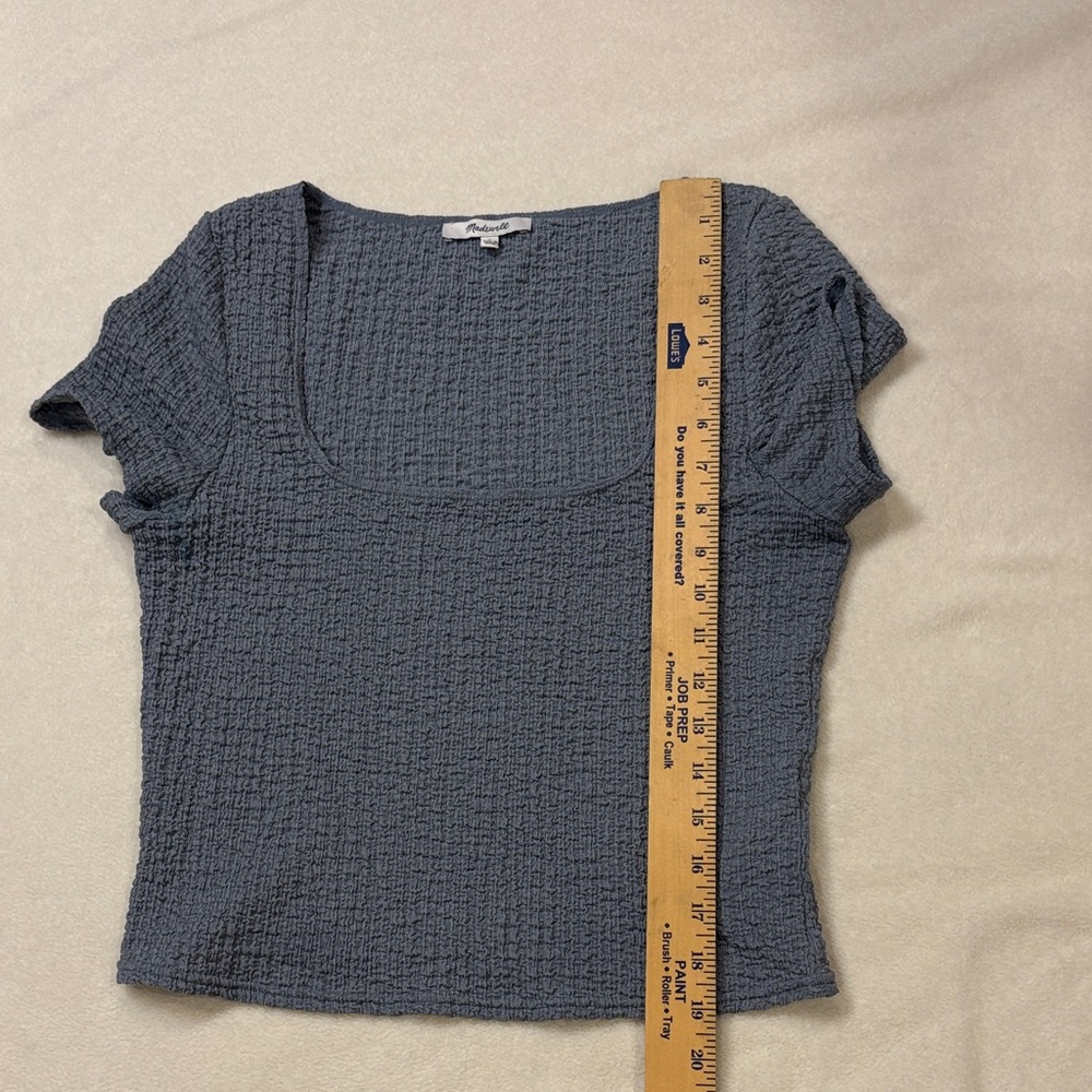 Madewell Gray Textured Stretch Deep Scoop Neck Blouse GUC (see description) L - Picture 5 of 7